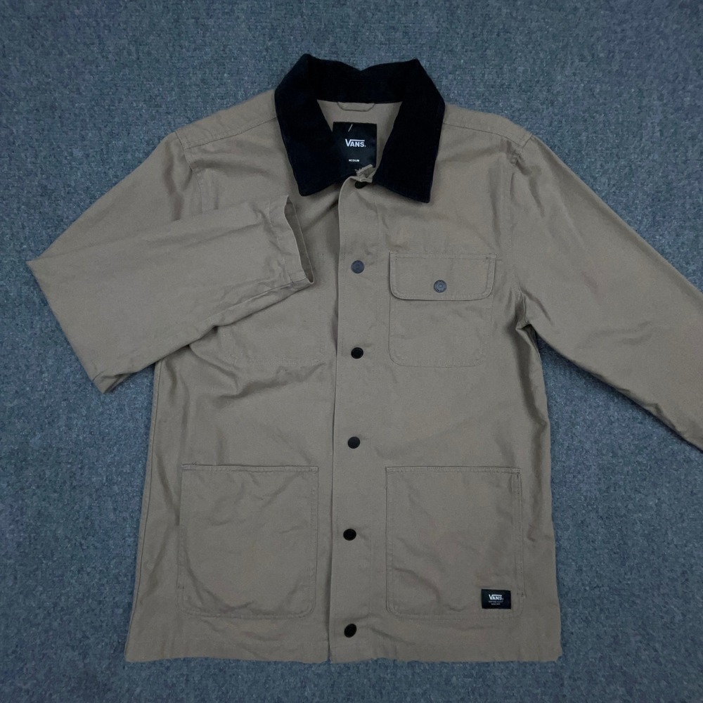 Vans Drill Chore Coat Mens M Military Khaki Canvas Corduroy Collar Jacket